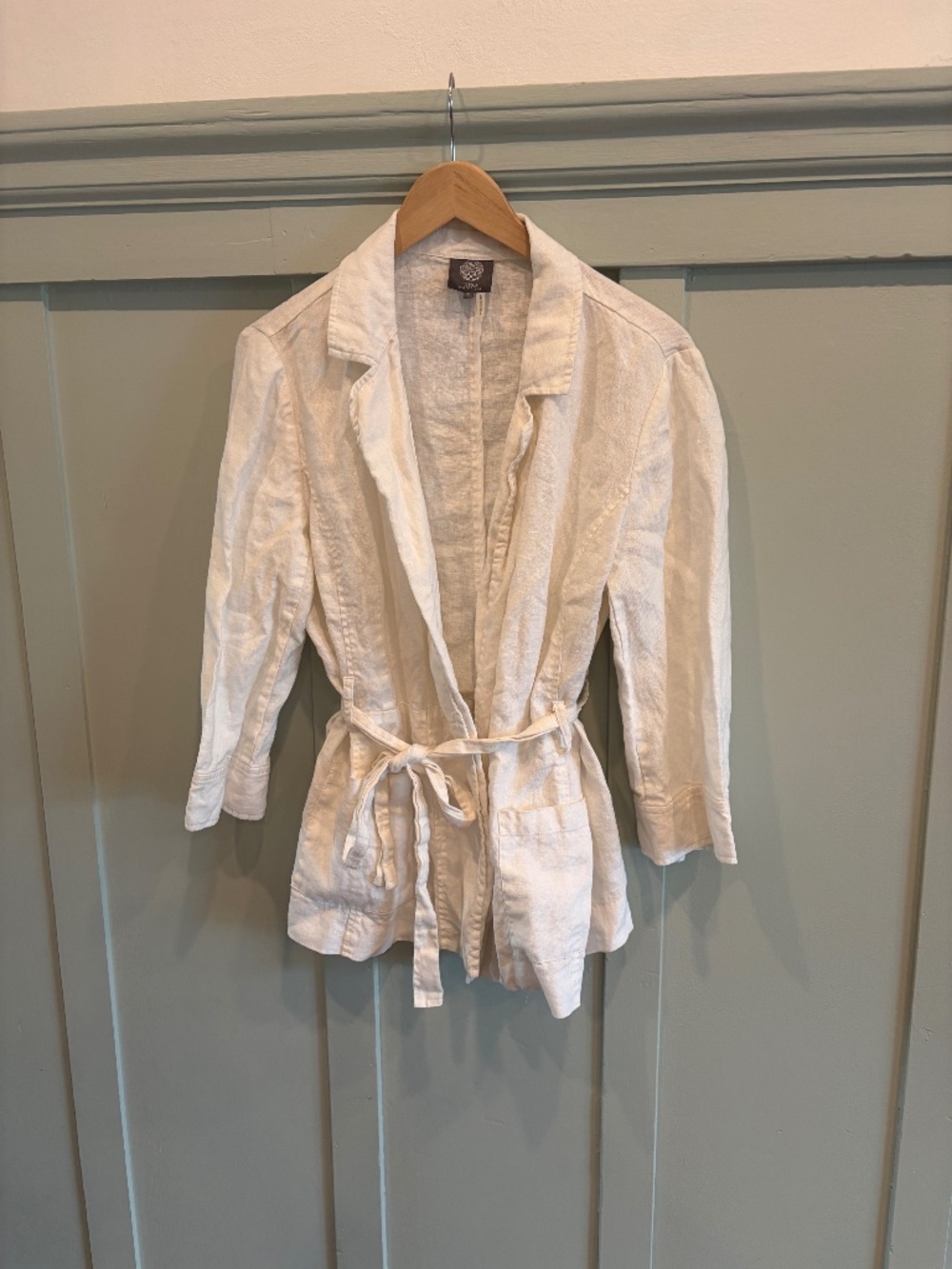 🤍 Vince Camuto White 100% Linen Open Front Jacket (L)